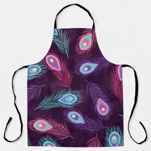 Seamless hand drawn peacock feathers pattern. Vint Apron