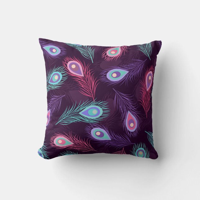 Seamless hand drawn peacock feathers pattern. Vint Cushion (Front)