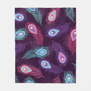 Seamless hand drawn peacock feathers pattern. Vint Fleece Blanket
