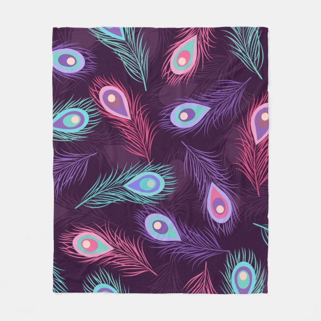 Seamless hand drawn peacock feathers pattern. Vint Fleece Blanket (Front)