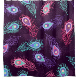 Seamless hand drawn peacock feathers pattern. Vint Shower Curtain