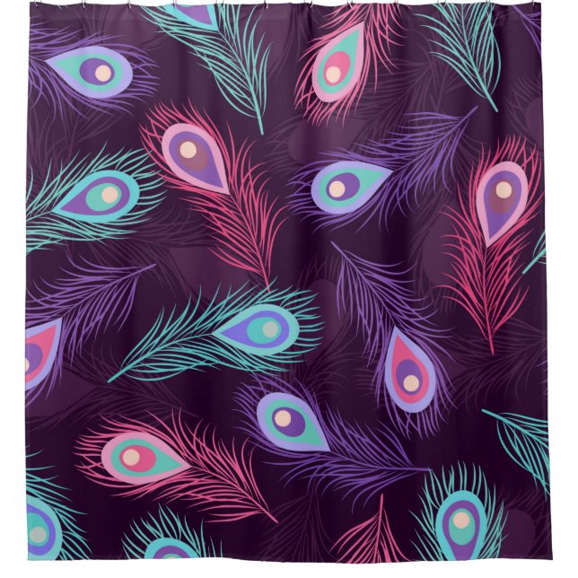 Seamless hand drawn peacock feathers pattern. Vint Shower Curtain (Front)