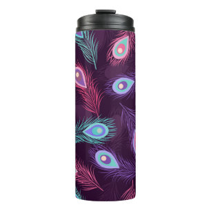 Seamless hand drawn peacock feathers pattern. Vint Thermal Tumbler