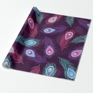 Seamless hand drawn peacock feathers pattern. Vint Wrapping Paper