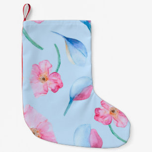 Seamless hand drawn watercolor pattern with pink p small christmas stocking