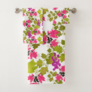 Seamless harvest grape pink roses flowers floral c bath towel set
