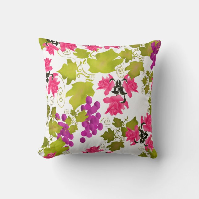 Seamless harvest grape pink roses flowers floral c cushion (Front)