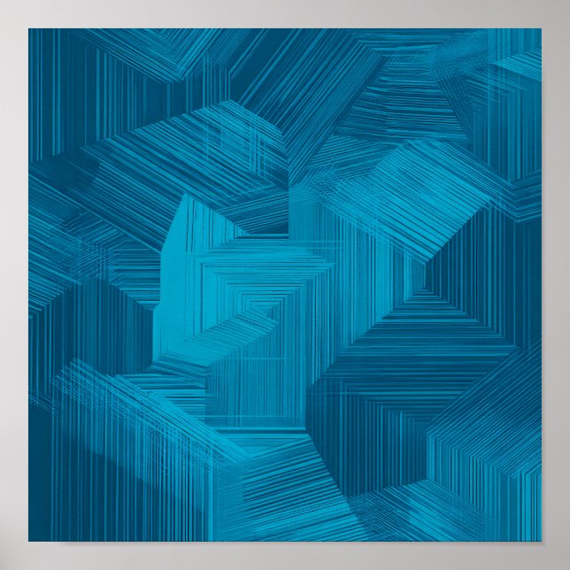  Seamless High-Contrast Cyan Grid Tiling Pattern Poster (Front)
