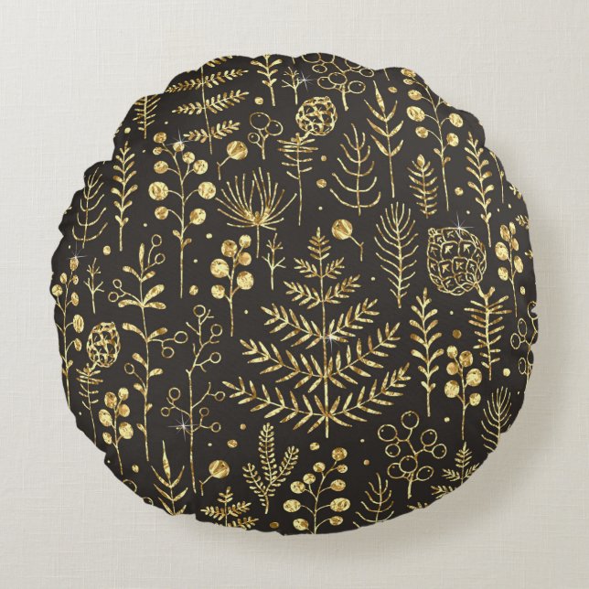Seamless holiday pattern with leaves, branches, be round cushion (Front)
