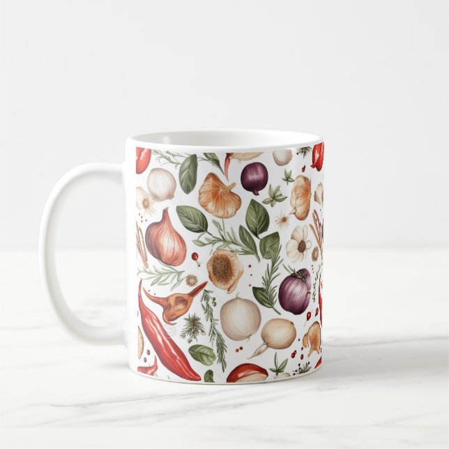 Seamless Illustration of A Variety of fruits veges Coffee Mug (Left)