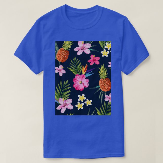 Seamless illustration pattern flowers pineapple T-Shirt (Design Front)