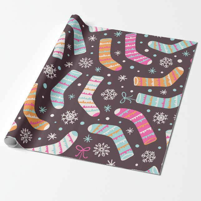 Seamless illustration pattern with Christmas socks Wrapping Paper (Unrolled)