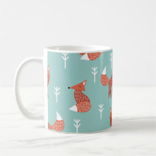 Seamless illustration pattern with cute orange fox coffee mug
