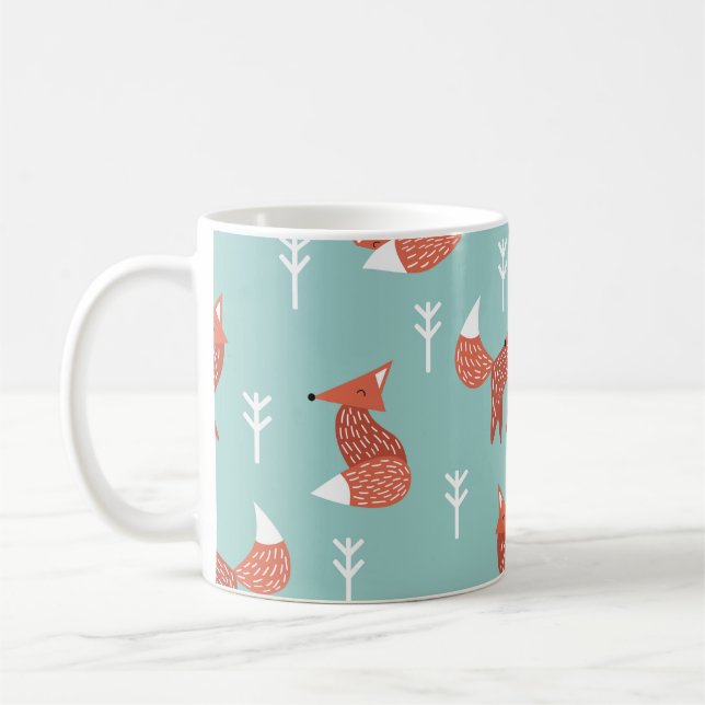 Seamless illustration pattern with cute orange fox coffee mug (Left)