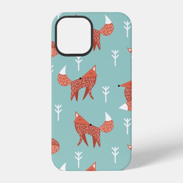 Seamless illustration pattern with cute orange fox iPhone case (Back)