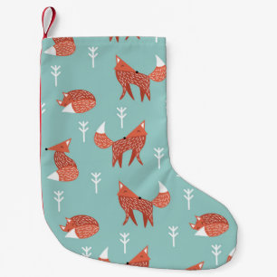 Seamless illustration pattern with cute orange fox small christmas stocking
