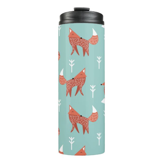 Seamless illustration pattern with cute orange fox thermal tumbler (Front)