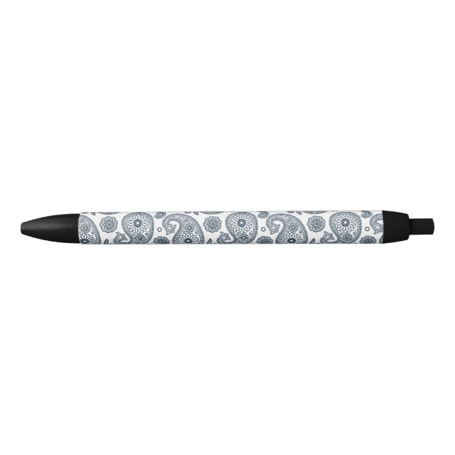 Seamless Indian dark blue paisley pattern on white Black Ink Pen (Front)