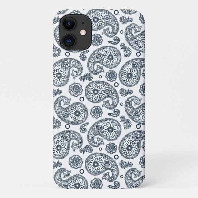 Seamless Indian dark blue paisley pattern on white Case-Mate iPhone Case (Back)