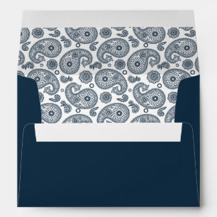 Seamless Indian dark blue paisley pattern on white Envelope