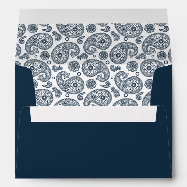Seamless Indian dark blue paisley pattern on white Envelope (Back (Bottom))