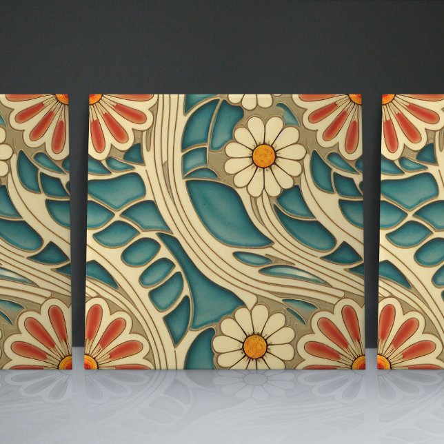 Seamless Indigo and red cream organic patterns Ceramic Tile (Creator Uploaded)