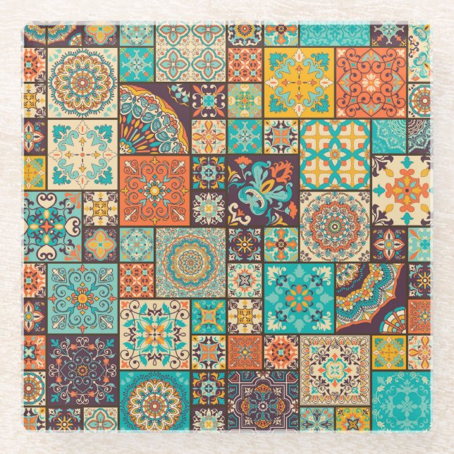 Seamless Islamic, Arabic tile pattern. Glass Coaster (Front)