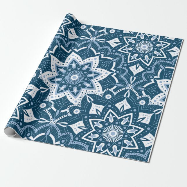 Seamless Islamic Art Colourful Blue Wrapping Paper (Unrolled)