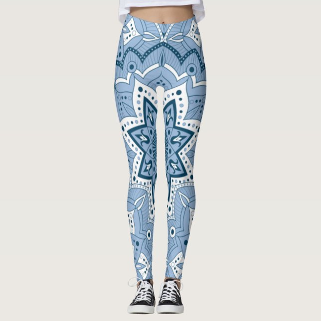 Seamless Islamic Colourful Blue   Leggings (Front)