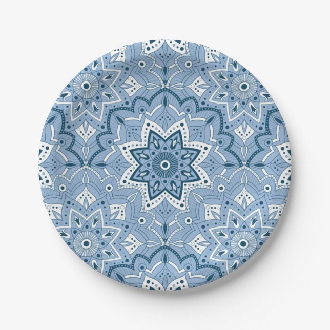 Seamless Islamic Colourful Blue Paper Plate (Front)