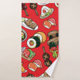 seamless Japanese food pattern Bath Towel