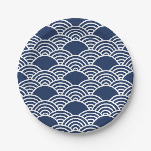 Seamless Japanese wave pattern with navy blue Paper Plate