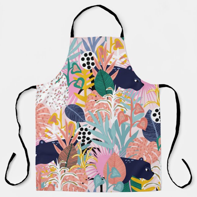 Seamless jungle pattern with panthers, colourful l apron (Front)