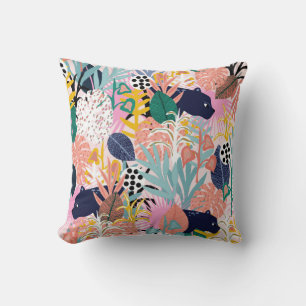 Seamless jungle pattern with panthers, colourful l cushion