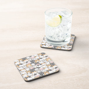 Seamless Kawaii Cute Cats Pattern Coaster