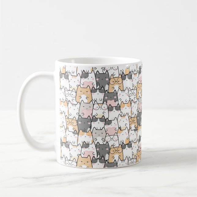 Seamless Kawaii Cute Cats Pattern Coffee Mug (Left)