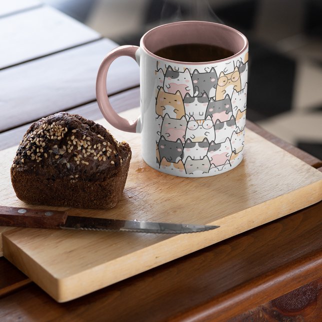 Seamless Kawaii Cute Cats Pattern Mug (Seamless Kawaii Cute Cats Pattern)