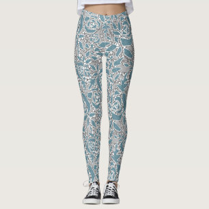 Seamless lace roses romantic retro vintage blue la leggings