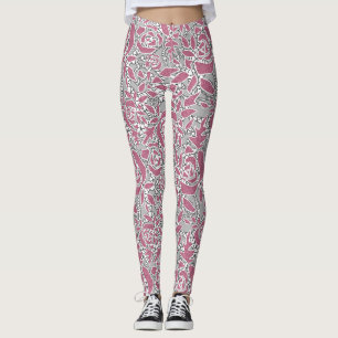 Seamless lace roses romantic retro vintage pink leggings