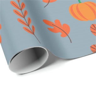 Seamless Leaf and Pumpkin Wrapping Paper for Fall