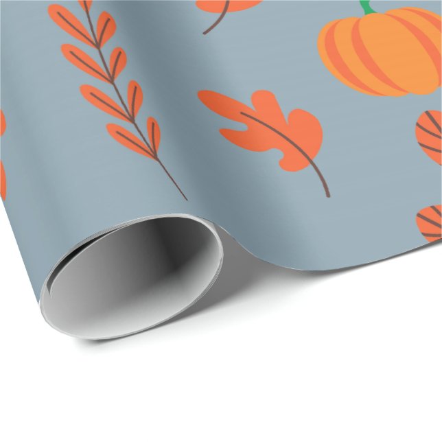 Seamless Leaf and Pumpkin Wrapping Paper for Fall (Roll Corner)