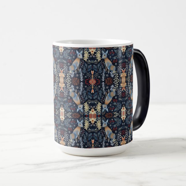 Seamless Leaf Pattern with Graceful Deer Magic Mug (Front Right)