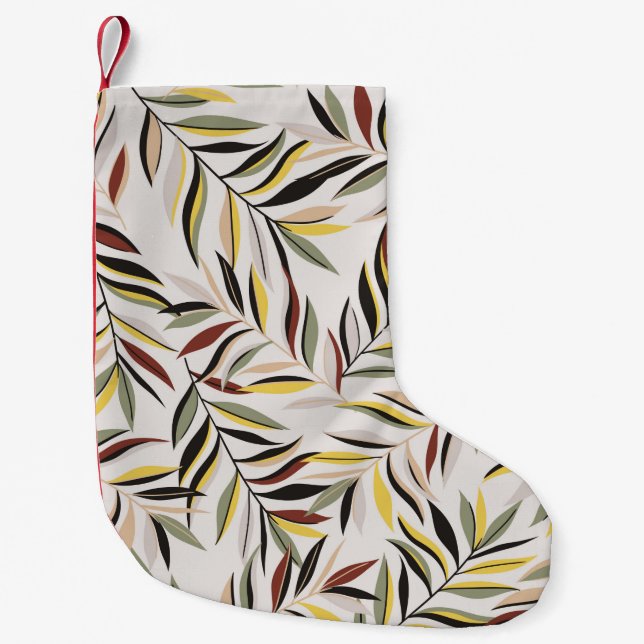 seamless leaves pattern on gray backgroundpattern, small christmas stocking (Front)