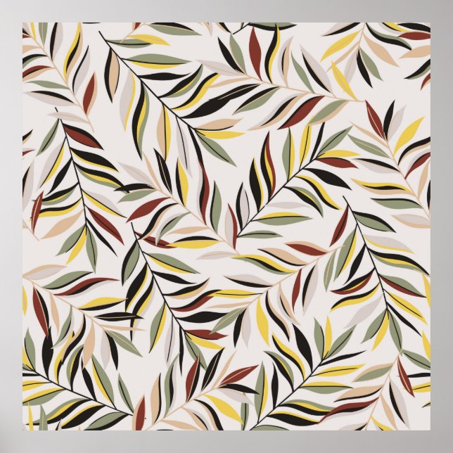 seamless leaves pattern on grey backgroundpattern, poster (Front)