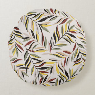 seamless leaves pattern on grey backgroundpattern, round cushion