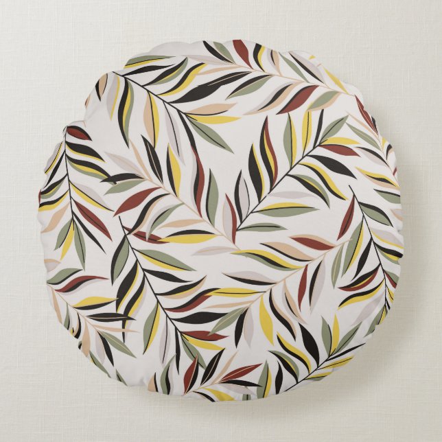seamless leaves pattern on grey backgroundpattern, round cushion (Front)