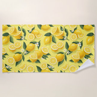 Seamless lemon Pattern design Beach Towel