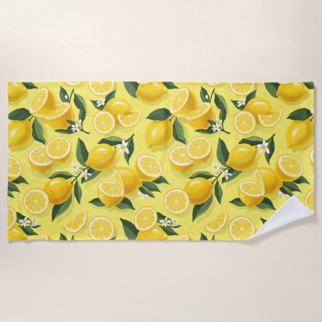 Seamless lemon Pattern design Beach Towel (Front)