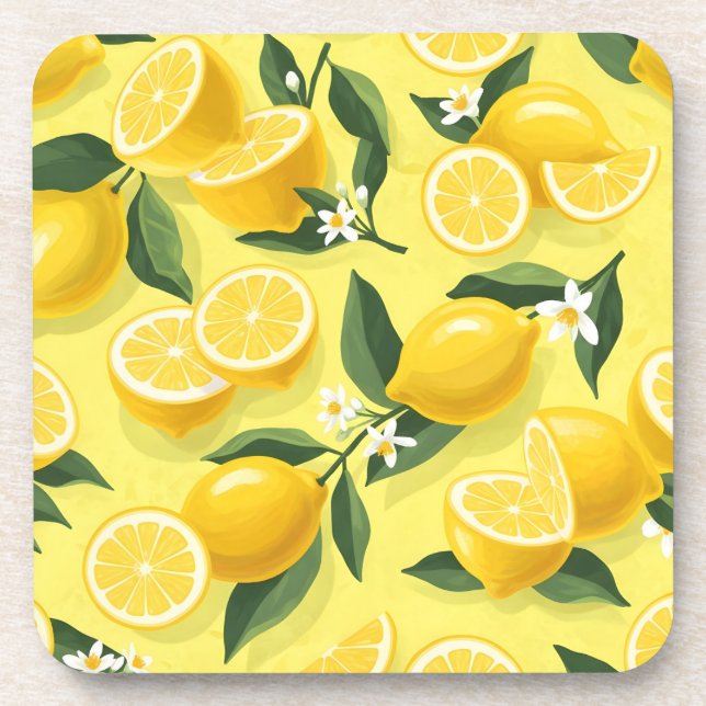 Seamless lemon Pattern design Coaster (Front)