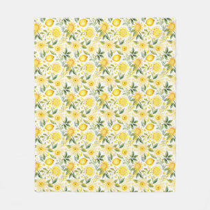 Seamless Lemon With Green Leaves and Flowers Fleece Blanket